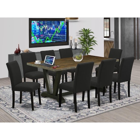 East West Furniture 9 Piece V-Style Kitchen Dining Table Set - Black V677AB624-9